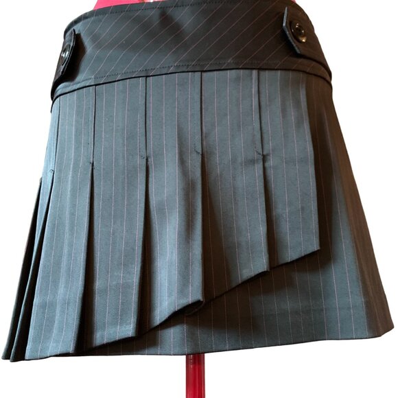 PARADOXIA - Black with pink lines Asymmetric pleated mini Skirt pleated  size 11 - Picture 4 of 10